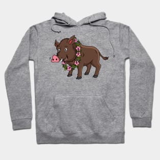 Cute cartoon wild boar and flowers Hoodie